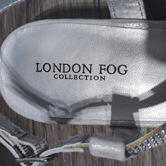 LONDON FOG Macey Demi-Wedge Dress Sandals size 8.5 silver with rhinestones - Picture 7 of 13